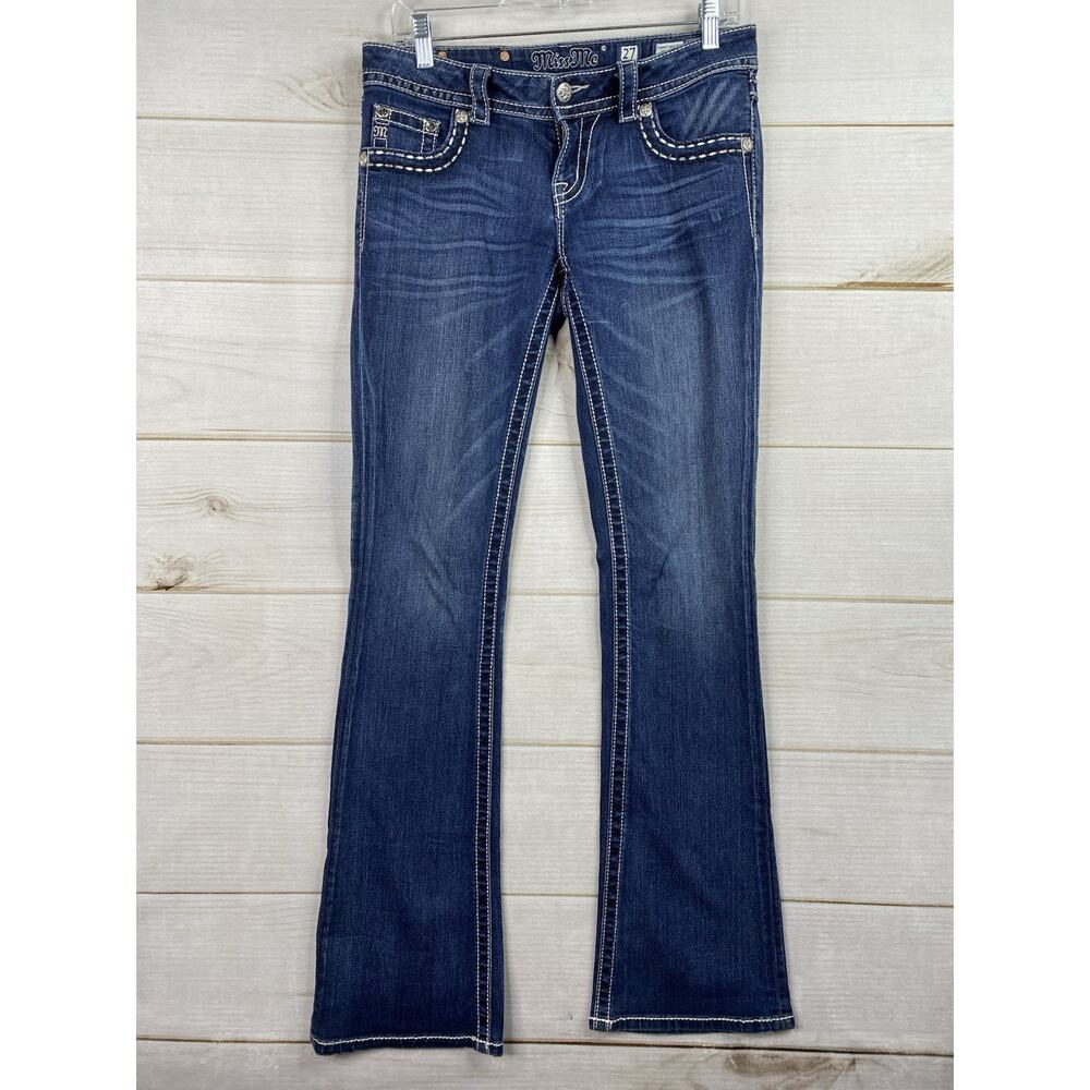 Miss Me Signature Rise Boot Cut Jeans Size 27 Dark Wash Jeweled Studded